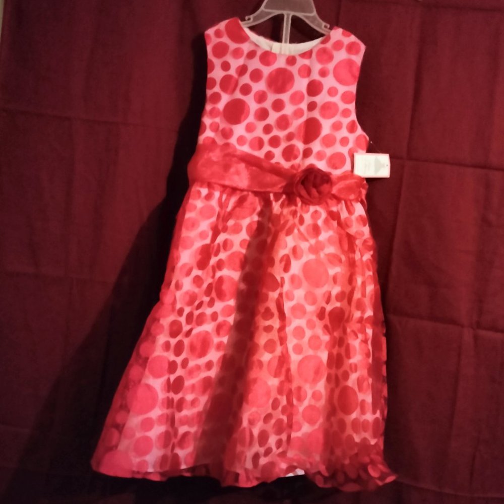Rare Editions Polka Dot Girls Dress Size 6X Fuchsia/Red Sleeveless *New with tag